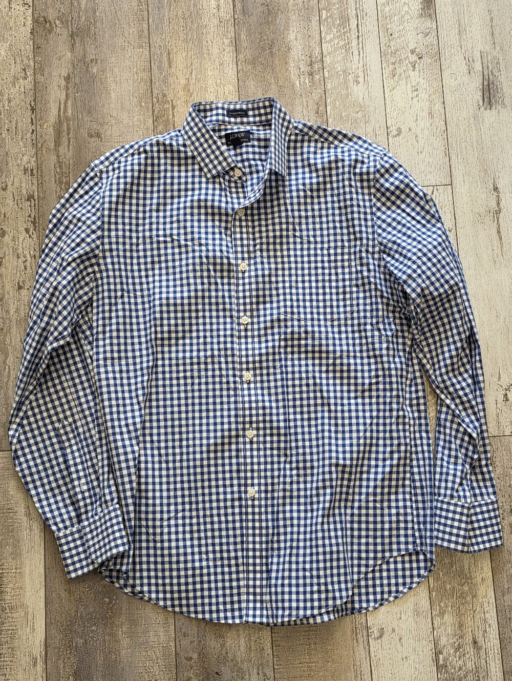 (L) Men's J. Crew Thompson Dress Shirt Flex Wrinkle Free Cotton Checkered Blue